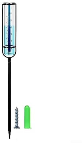 Pluviometro, 100 mm di capacità, in vetro, per esterni, giardino, pluviometro, con scala trasparente e staffa in metallo blu per prato paesaggistica e orti