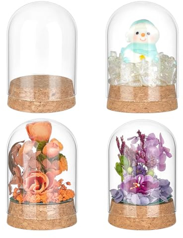 BENECREAT 4 pz Barattoli Decorativi A Cupola, Campana In Vetro Da 60x90mm con Base In Sughero per La Conservazione Dei Fiori, Esemplari, Decorazioni Artigianali