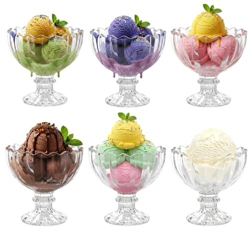 TOLASTO Lot de 6 Coupes à Dessert en Verre 210 ml – Coupelles à Glace Transparentes, Verres Sundae & Cocktail Crevettes, Bols à Dessert pour Trifle, Pudding, Salade de Fruits