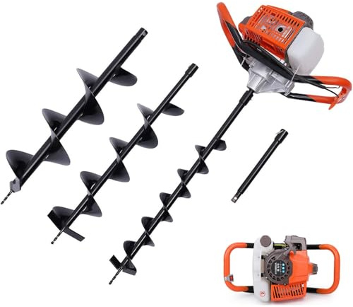 Trivella per Recinzioni Buca,Pali Scavatrice a Spirale a Benzina,Con 3 Punte 100mm,150mm,200mm,300mm Prolunga Trivella Trivellatrice,Per Una Vasta Gamma Di Progetti Di Giardinaggio 63cc+3augers+1ext