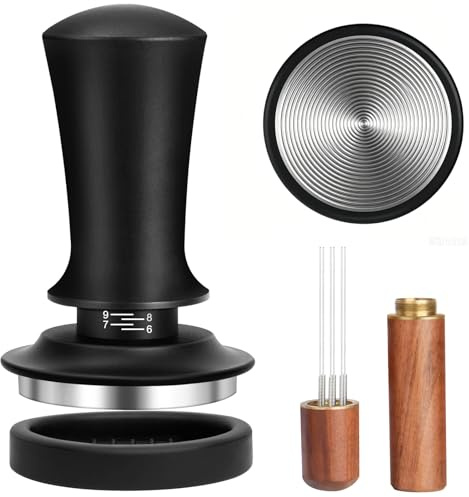 ANTREATU 54mm Coffee Tamper 54mm Spring Loaded Tamper with Scale, WDT Tool and Silicone Mat, Aluminum Handle & Stainless Steel Base