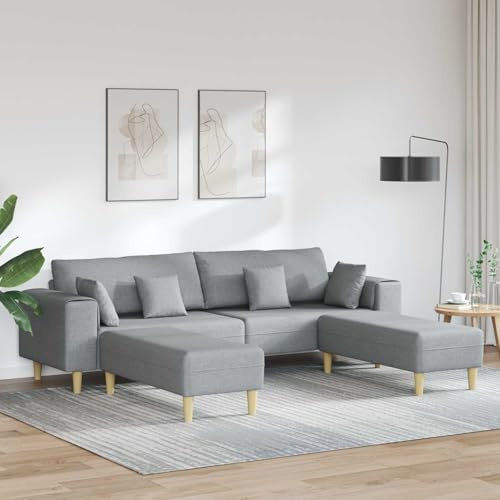 Augerqir Sofa mit Kissen Hellgrau Stoff 3-teilig 4-Sitzer Polstergarnitur mit Ottomane und Federkern für Wohnzimmer, komfortable Rückenlehne, stabile Holzbeine, atmungsaktive Couch mit Liegefunktion