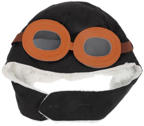 Veemoon Bonnet D'hiver en Coton pour Garçon et Filles Noir, Chaud et Léger Design Pilote, pour Activités Extérieures en Hiver