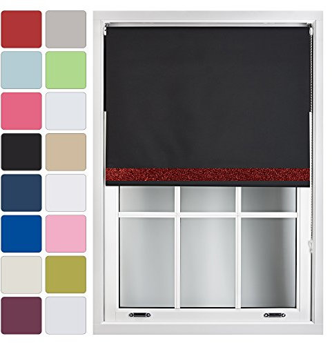 FURNISHED Verdunkelungsrollos mit dekorativem Glitzerbesatz, Thermo-Rollo, glitzerndes Rollo nach Maß Up to 60cm x 165cm - Schwarz + Roter Glitzer