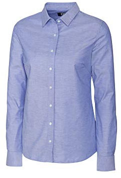 Cutter & Buck Wrinkle Resistant Stretch Long Sleeve Button Down Shirt Chemise, Oxford Bleu français, S Femme