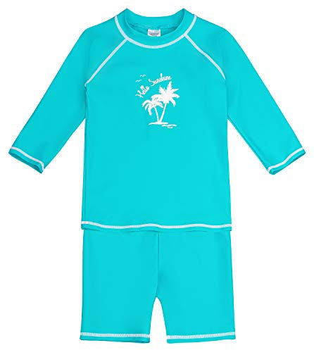 Landora®: Traje de baño para bebé/niños de manga corta o larga, 2 unidades, con protección UV 50+ y certificación Oeko-Tex 100, Manga Larga Turquesa, 122 cm-128 cm