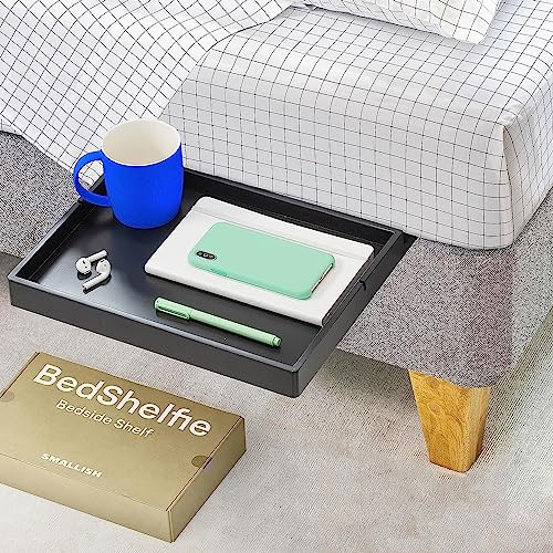 BedShelfie Nachttisch Zum Einhängen Bettablage für Etagenbett und Boxspringbett, Bettablage für WG-Zimmer, Betttablett schwebend, Bettablage zum Einhängen – Slide Holz schwarz