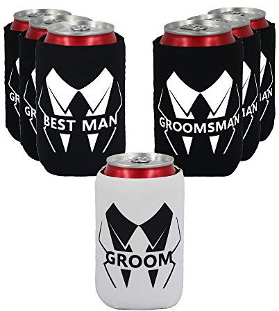 LADY & HOME Set of 7 Stag Party Beer Can Cooler Sleeves - Groom and Groomsman Can Cooler - Collapsible Can Seelves for Stag Party (LH2130B03-01)