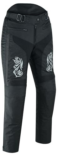 warrior gears Graphic Women Motorcycle Ladies Motorbike Trousers Waterproof Windproof Thermal Lining Protective Removable CE Armour Biker Pant Black