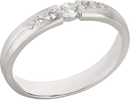 Ardeo Aurum Damenring aus 375 Gold Weißgold mit 0,17 ct Diamant Brillant Spannfassung massiv matt Trauring Modell 241 Größe 52