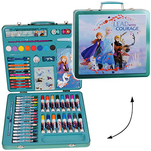 alles-meine.de GmbH 110 TLG. Set__ XXL Stifte-Koffer - die Eiskönigin - Frozen - Metall - Malkoffer mit Stiften + Filzstifte + Sticker + Stempel + Buntstifte + Wasserfarben ..