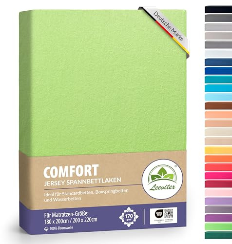 leevitex® Premium Spannbettlaken 180x200–200x220 cm | 40 cm Steghöhe – für Standard-, Boxspring- & Wasserbetten | 100% Mako-Jersey-Baumwolle | ÖKO-TEX Zertifiziert | 170 g/m² | Apfelgrün/Hellgrün