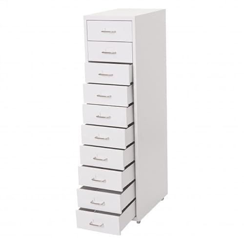 Mendler Rollcontainer Boston T851, Schubladenschrank Stahlschrank, 110x28x41cm 10 Schubladen - weiß