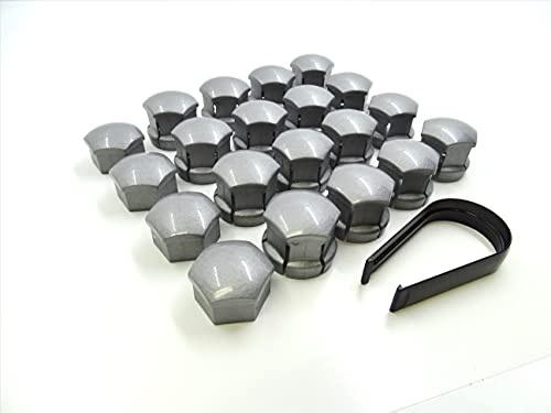 Partsdealers WHEEL NUT COVERS FOR VOLVO S60 S80 S90 V50 V60 V70 V90 XC40 XC60 XC70 X90 BOLT CAPS + LOCKING COVERS 19mm SET (GLOSSY ALLOY GREY 16+4+TOOL)