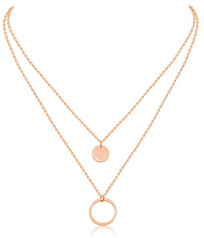 AFSTALR Damen Layered Kette Silber/Rosegold/Gold Coinkette Multilayer Kette mit Kreisring Anhänger Halskette Geschenk für Frauen