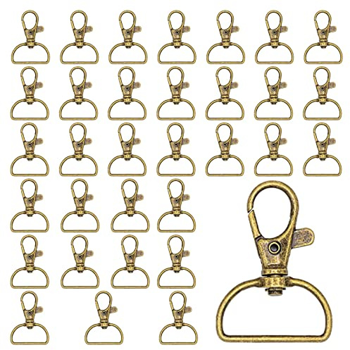 ZHOUSTOU 30 Stück Schlüsselanhänger Makramee Schlüsselringe Karabiner Bronze Klein Drehverschluss Karabinerhaken mit Drehgelenk Schwenker D Ring mit Carabiner (20 mm Innenbreite)