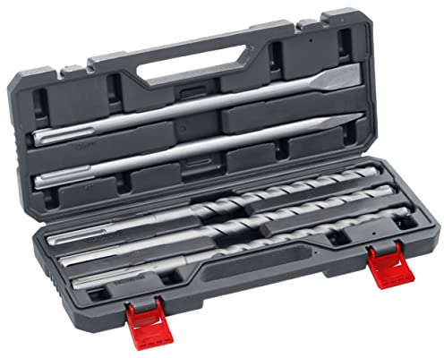 kwb SDS-Max Hammerbohrer und Meißel-Set für Bohrhammer, 5-teiliger Stein- u. Beton-Meissel/Bohrer Satz im Kunstoff-Koffer