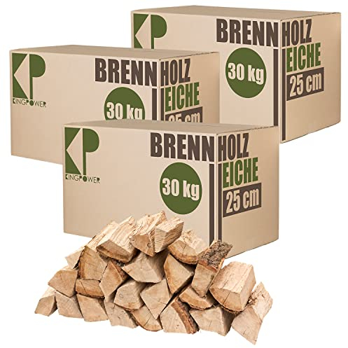 Holz Reine Eiche 90 kg Kaminholz 25 cm Brennholz für Kamin Feuerschale Smoker Ofen Grill kammergetrocknet Anzündholz Feuerholz ofenfertig Wood Kingpower