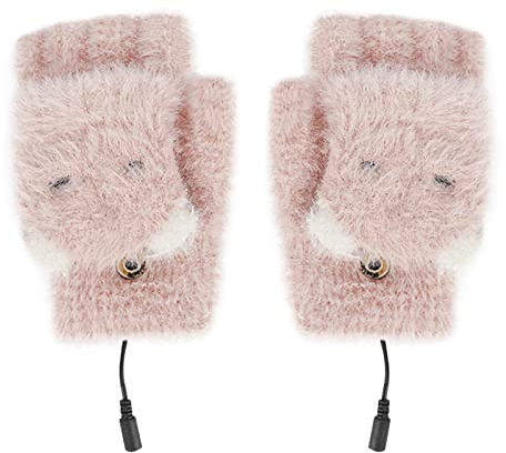 Winter Fingerlose Handschuhe USB Beheizte Handschuhe mit kappe Halb Finger Strickhandschuhe Fäustlinge Handschuhe Winterhandschuhe Thermal Fäustlingehandschuhe Fingerhandschuhe Fingerless Handschuhe