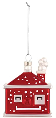 Alessi Cubetta GJ02 17 Decorazione Natalizia Raffigurante la Festosa Casetta Innevata, in Vetro Soffiato a Bocca all'Interno di Uno Stampo e Decorata a Mano