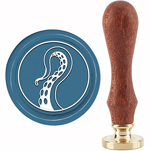 craspire Oktopus-Wachs-Siegel-Stempel Tentakel-Siegelwachs-Stempel 30 mm Retro-Vintage-Abnehmbarer Messing-Stempelkopf Mit Holzgriff Für Einladungen, Geschenkverpackung