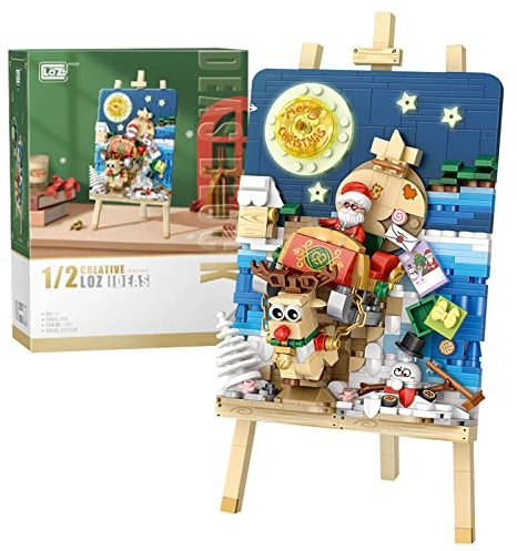 MEIEST Mini Bloc de Noël 3D Peinture modèle Set, Creative Particle Diorama série Construction Blocs Jouets, décoration de la Maison (Traîneau)