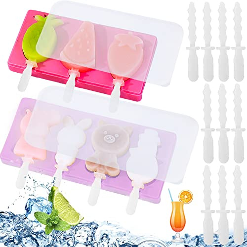 BDSHUNBF 2 Pcs Moules à Glace en Silicone, Réutilisables Moule Glace Bebe, Mini Moule a Glace, avec 10 Batonnets Glace, pour, DIY Fait à la Main Crème Glacée pour Enfants Adultes