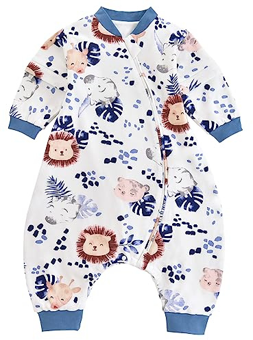 Chilsuessy Baby hela året sovsäck med avtagbara ärmar, barnsovsäck med fötter, 1,5 tog, 100 % bomull, året runt, djungellejon, 70–80 cm