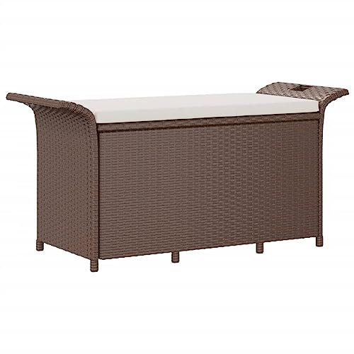 vidaXL Gartenbank mit Kissen, Parkbank mit Stauraum, Sitzbank für Terrasse Garten Balkon, Gartenmöbel Balkonbank, Braun Poly Rattan