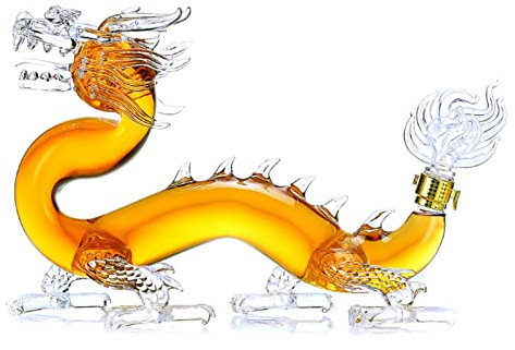 Decanter Carafe à whisky Dragon, série du zodiaque chinois, grande carafe à boire en verre transparent carafe à vin personnalisée pour cadeau de pendaison de crémaillère Décanteur à whisky