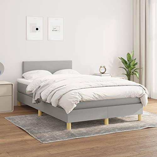 Festnight Polsterbett 120 x 200 cm, Bett Komplett, Set mit Matratze, Lattenrost, Boxspringbett mit Matratze Stoff, Bett mit Matratze,Bett mit Lattenrost und Matratze Hellgrau#9
