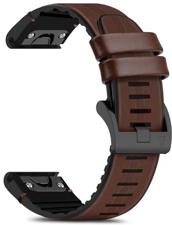 RoYiio Läderarmband kompatibelt med Garmin Quatix 8 47mm/Quatix 7 Pro/Tactix 8 47mm/Fenix 8 47 mm/Fēnix 7Pro/Fēnix 6Pro, 22 mm mjukt silikon, ersättning för Descent G2/Fenix E/Epix 2 – kaffe