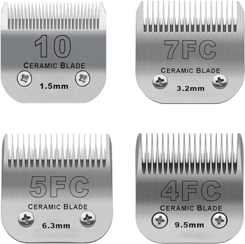 BESTBOMG Ersatzmesser für Hundepflege,4 Stück,kompatibel mit den Serien Heiniger/Moser Max45/Andis/Oster A5 Schermaschine für Hunde,Größe 1,5 mm - 9,5 mm,Schnittlänge (10+7FC+5FC+4FC)