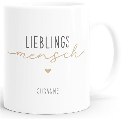 SpecialMe® Kaffee-Tasse Lieblingsmensch Herz personalisiert mit Namen Geschenk Liebe Freundschaft Frau Freundin Weiss standard