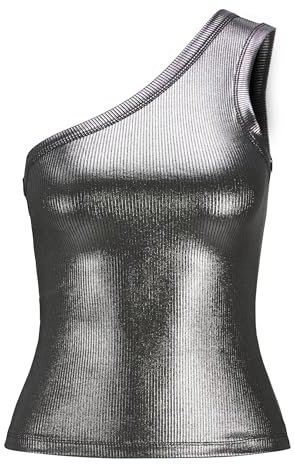 JACK&JONES JXFUNDA STR ONE Shoulder Shine Top JRS, SILVER, M