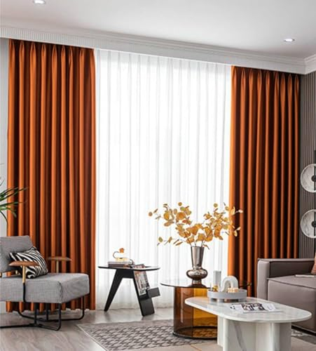 Musihy Vorhänge Schlafzimmer Blickdicht, Einfarbige, raumverdunkelnde Thermovorhänge, Orange, 86 x 183 cm