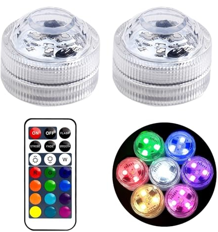 Doukesh Mini Luce LED Sommergibili con Telecomando RGB Luci Piscina Sommergibile Luce LED RGB Impermeabile Luci Subacquee 16 Colori per Acquario Stagno Vasca da Bagno Giardino 2PC