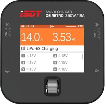 ISDT Q6 Retro 350W 16A Netzteil Lipo Akku Batterie Balance Ladegerät Entlader Smart Digital Ladegerät für RC 2-6S Li-Po Li-Hv Li-Ion Li-Fe NiMH NI-Cd Pb