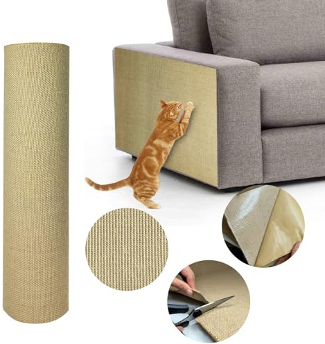 Jute 78.7x15.8 Trimmable Cat Scratching Mat for Furniture Protector,Versatile Self-Adhesive Anti Cat Scratch Pad for Couch Protection&Cat Scratcher Tree/Post/Wall/Board/Twine Replacement