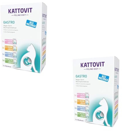 Kattovit Gastro Multipack | Doppelpack | 2 x 12 x 85 g | Diät-Alleinfuttermittel für Katzen mit 4 verschiedenen Sorten im Frischebeutel | Bei Problemen mit dem Magen-Darm-Trakt