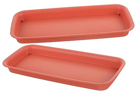 Parliky 2pcs Rectangular Plastic Plant Saucers Drip Trays for Flower Pots Indoor Outdoor Garden Water Catcher Planter Tray in Brick Red 400mm