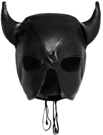 Masque à capuche en cuir synthétique avec corne, ouverture pour les yeux, capuche réglable à lacets pour Halloween, cosplay, déguisement, boîte de nuit, costume pour couple, jeux de carnaval, carnaval