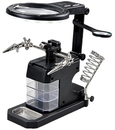 MagiDeal Stazione di saldatura con lente di ingrandimento 5x con luci a LED, lente acrilica da tavolo multiuso con morsetto e clip per riparazioni artigianali