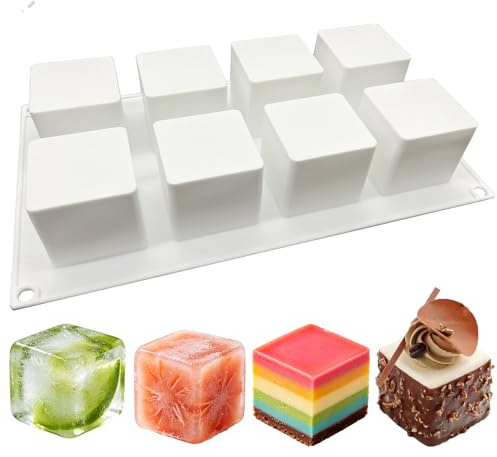 duoyif Molde Cuadrado Chocolate 8 Cavidades Ø50mm, Molde Silicona Cubos Para Hornear, Cubo Molde Cuadrado Silicona Para Hacer Chocolate Mousse Pasteles Cubitos De Hielo Tartas Decor (Cubo 5cm)