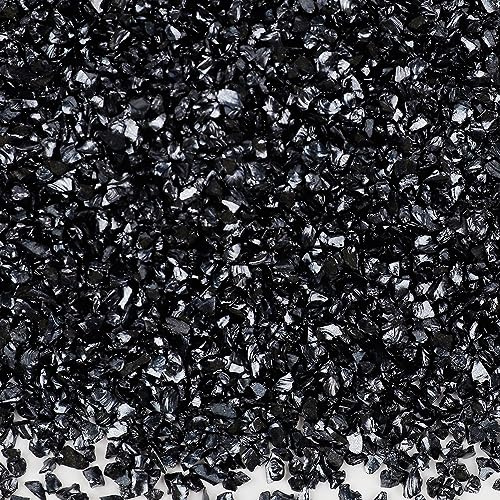 Anevous 100g Crushed Glass Chips, 1-2mm Unregelmäßiges Glitzer Glassplitter, Glitterglas Kies, Glasperlen zum Basteln für Nail Art Crafts DIY Vase Epoxidharz Schmuck Making Heimdekoration,Schwarz
