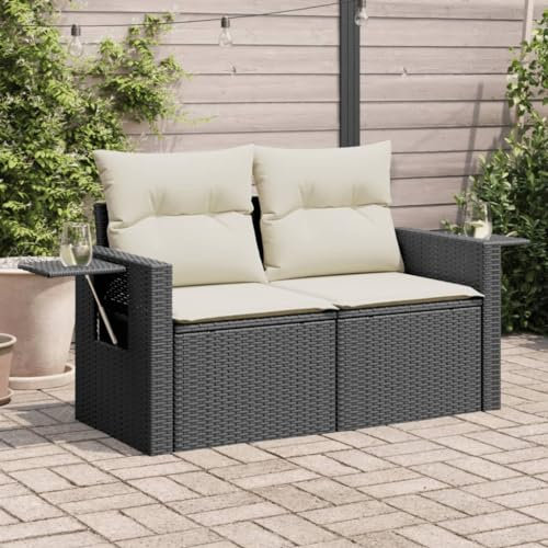 Xichuzi Gartensofa mit Kissen 2-Sitzer Schwarz Poly Rattan, Balkonmöbel, Gartenlounge, Gartenmöbel, Balkon Sofa, Terrassen Sofa, Terrassenmöbel - 366017