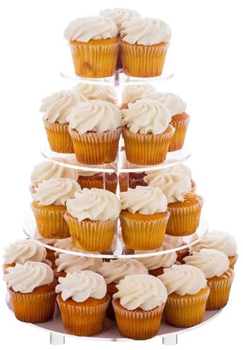 Supporto per cupcake – Supporto rotondo per cupcake a 4 piani in acrilico con base trasparente, per dolci, frutta, torte, biscotti, caramelle