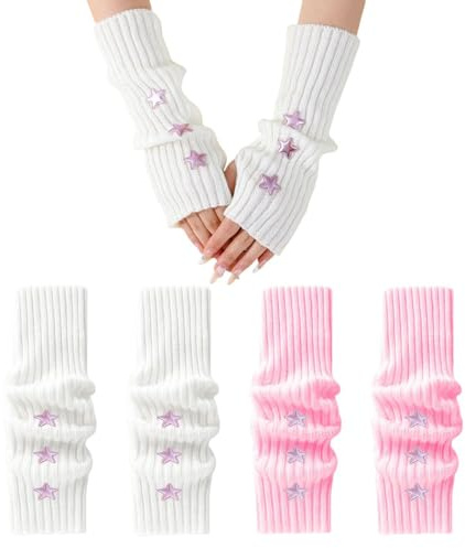 WUFGWBD 2 Pairs Of Cute Star Gloves, Women'S Fingerless Gloves, Arm Warmers, Wrist Warmers For Women, Student Gloves