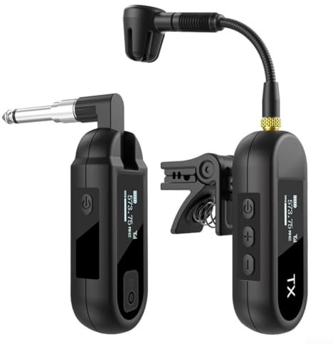 Hasaller Sistema de micrófono inalámbrico para saxofón, sistema de guitarra, transmisor de guitarra inalámbrico, micrófono de instrumento de clip de audio recargable para trompeta de saxofón (1 a 1)