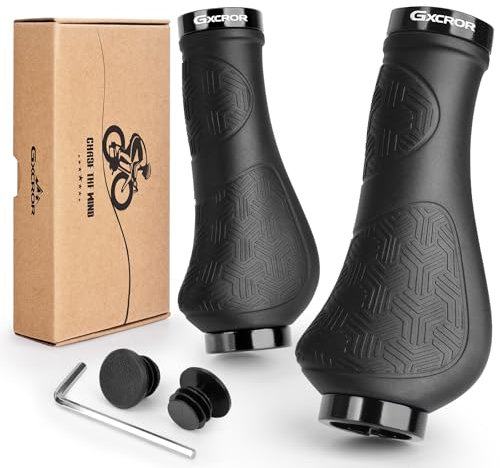GXCROR Premium Ergonomic Non-Slip Bike Grips Handlebar - Dual-Locking Mountain/MTB Bicycle Grips, Universal 130mm All-Weather Comfort(2-Year Warranty)